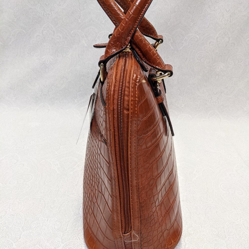 GIANI BERNINI croc embossed faux-leather women's dome satchel crossbody- Tobacco - Picture 3 of 9